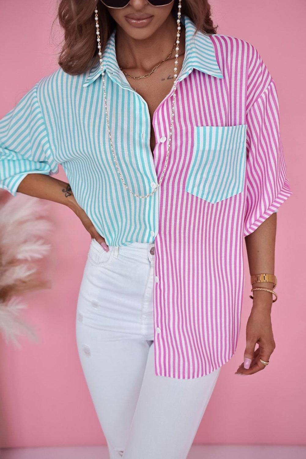 Contrast Striped Print Shirt - L & M Kee, LLC