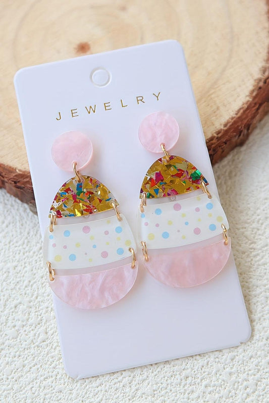 Pink Cute Printed Easter Egg Shape Drop Earrings - L & M Kee, LLC