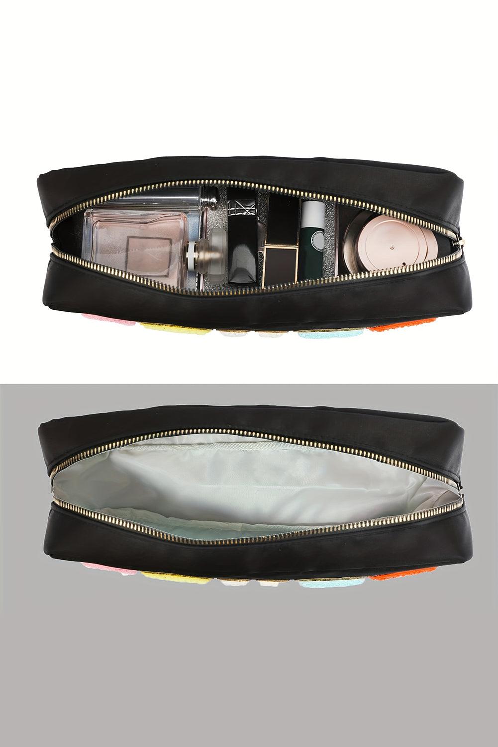 Black STUFF Glitter Zipper Canvas Makeup Bag - L & M Kee, LLC