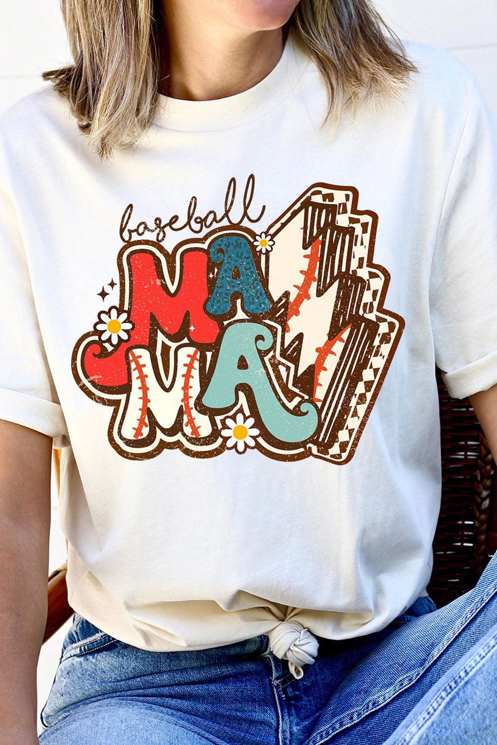 White MAMA Baseball Bolt Graphic T Shirt - L & M Kee, LLC