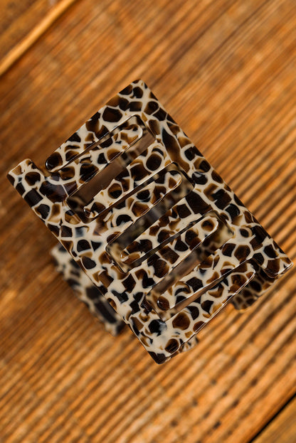 White Leopard Print Cutout Square Claw Clip