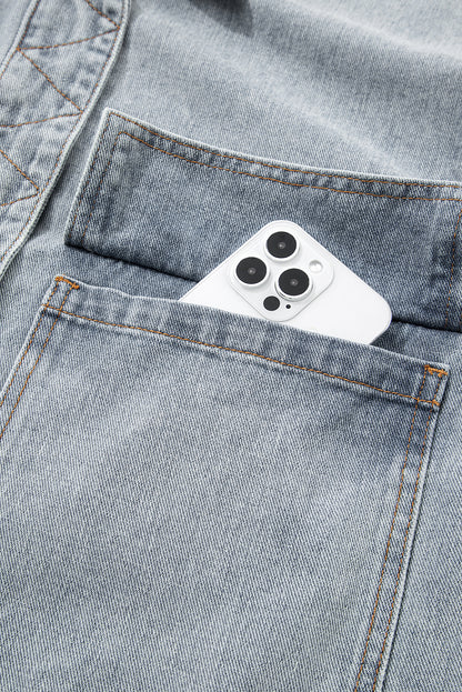 Beau Blue Street Style Zip Up Washed Denim Jacket