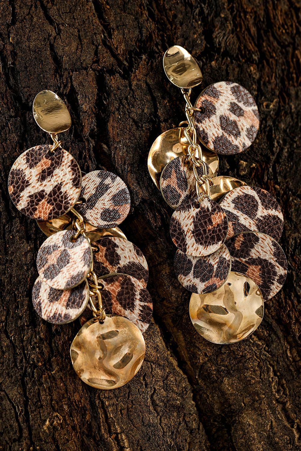 Chestnut Leopard Alloy Disc Stud Dangle Earrings - L & M Kee, LLC