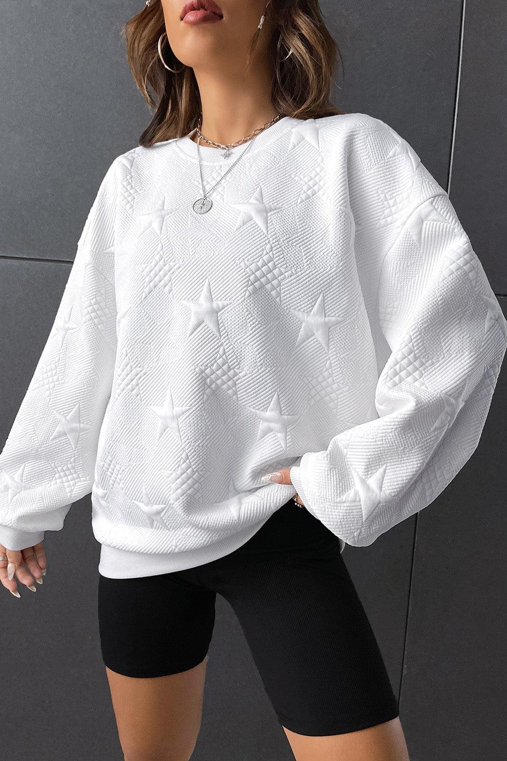 White Star Embossed Textured Drop Shoulder Sweatshirt - L & M Kee, LLC