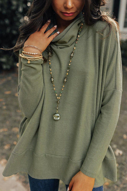 Jungle Green Cowl Neck Shift Tunic Top - L & M Kee, LLC