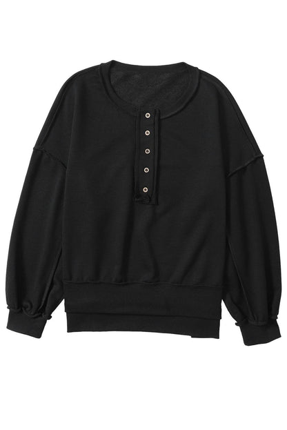 Drop Shoulder Henley Buttons Sweatshirt - L & M Kee, LLC