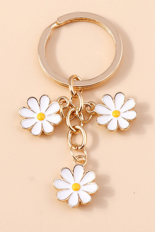 White Cute Daisy Shape Ornament Key Ring - L & M Kee, LLC