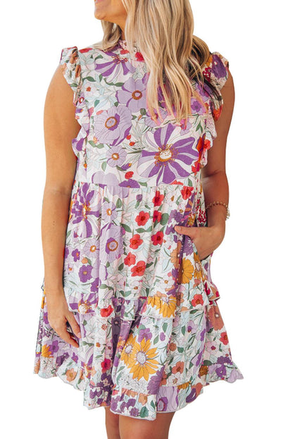 Ruffled Tank Floral Dress - L & M Kee, LLC