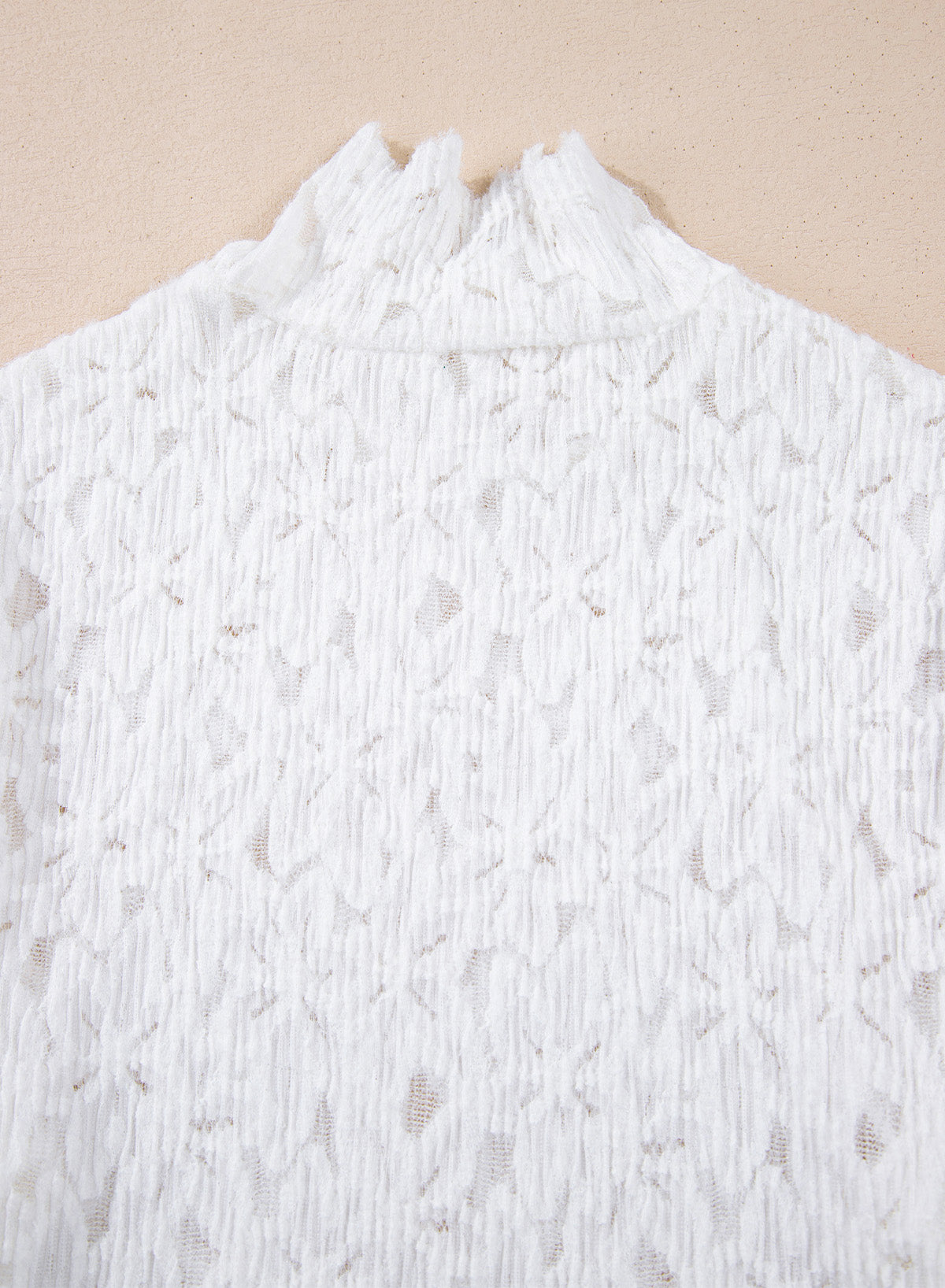 White Flower Lace See Through Mock Neck Long Sleeve Top