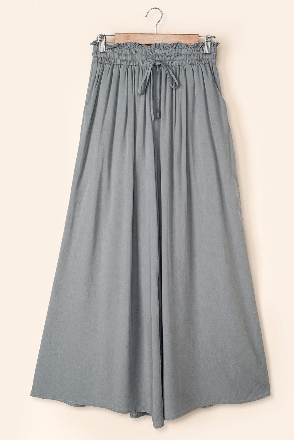 Gray Drawstring Smocked High Waist Wide Leg Pants - L & M Kee, LLC