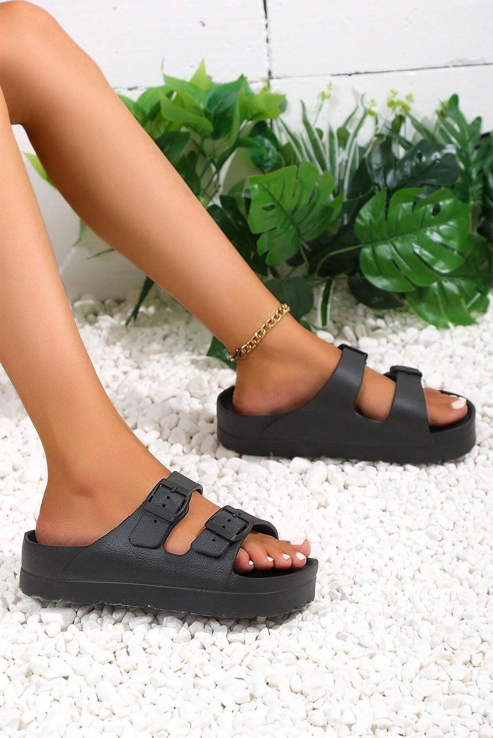 Black Double-buckle EVA Slippers - L & M Kee, LLC