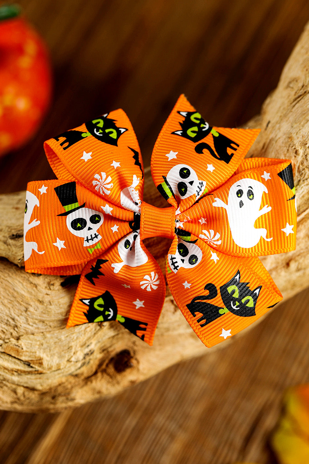 Citrus Ghost Spider Skull Printed Bow Halloween 4 Pcs Hair Clip Set