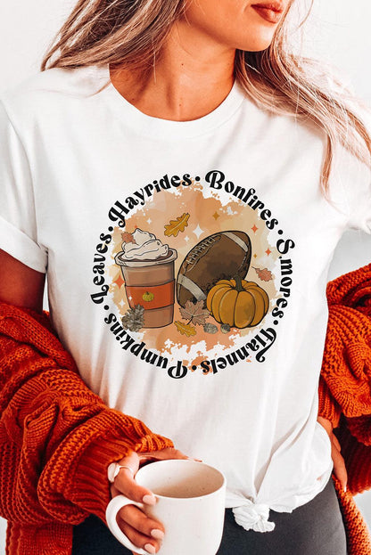 Pumpkin Rugby Graphic Print Short Sleeve T Shirt - L & M Kee, LLC