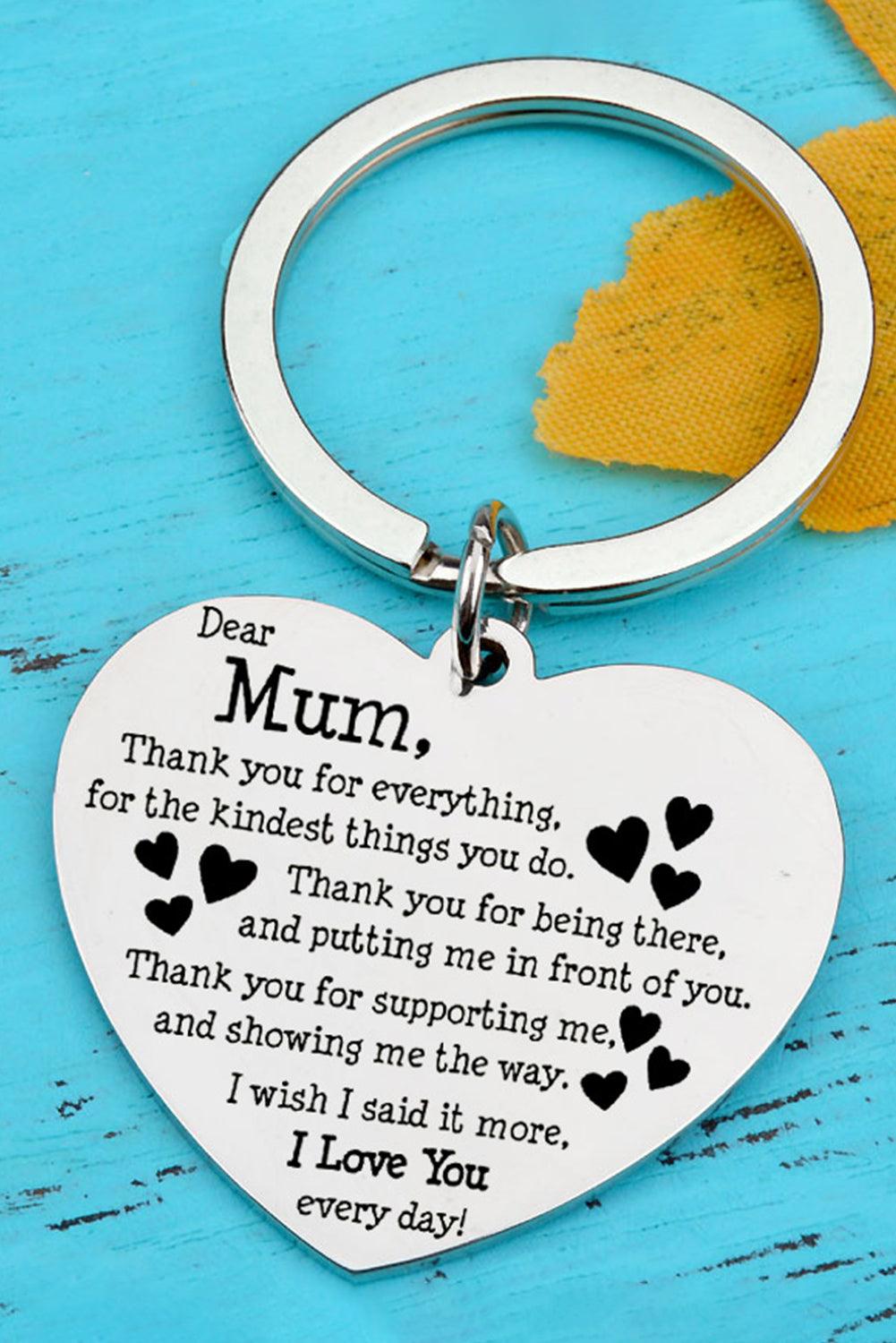 White Dear Mum Gift Heart Pendant Key Ring