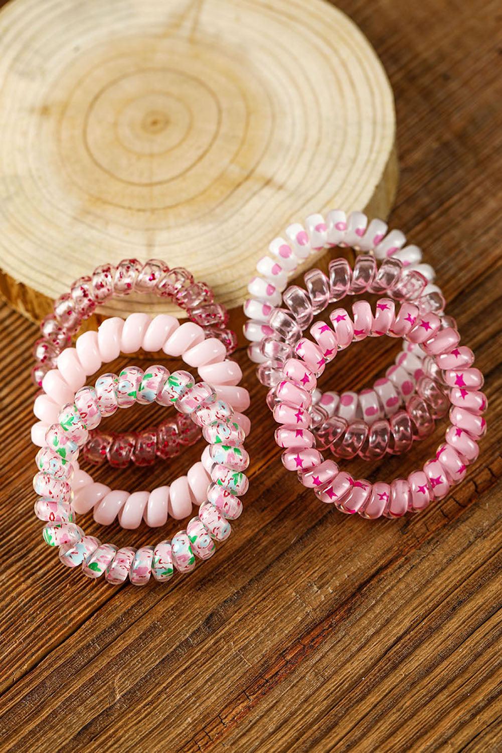 Pink Cute Gradient Starry Dotty Coil Wire Hair Tie Set - L & M Kee, LLC