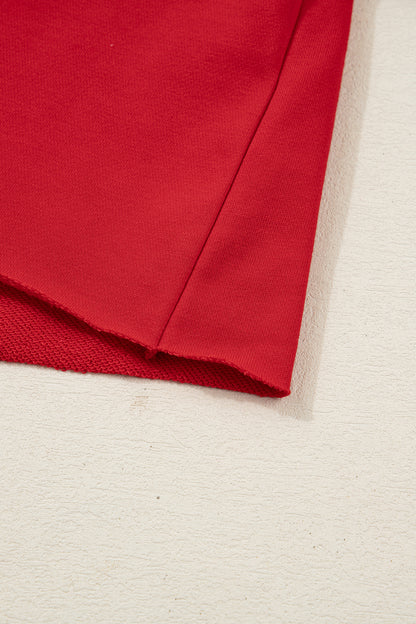 Tomato Red Christmas Tree Embroidered Notched Neck Cropped Sweatshirt