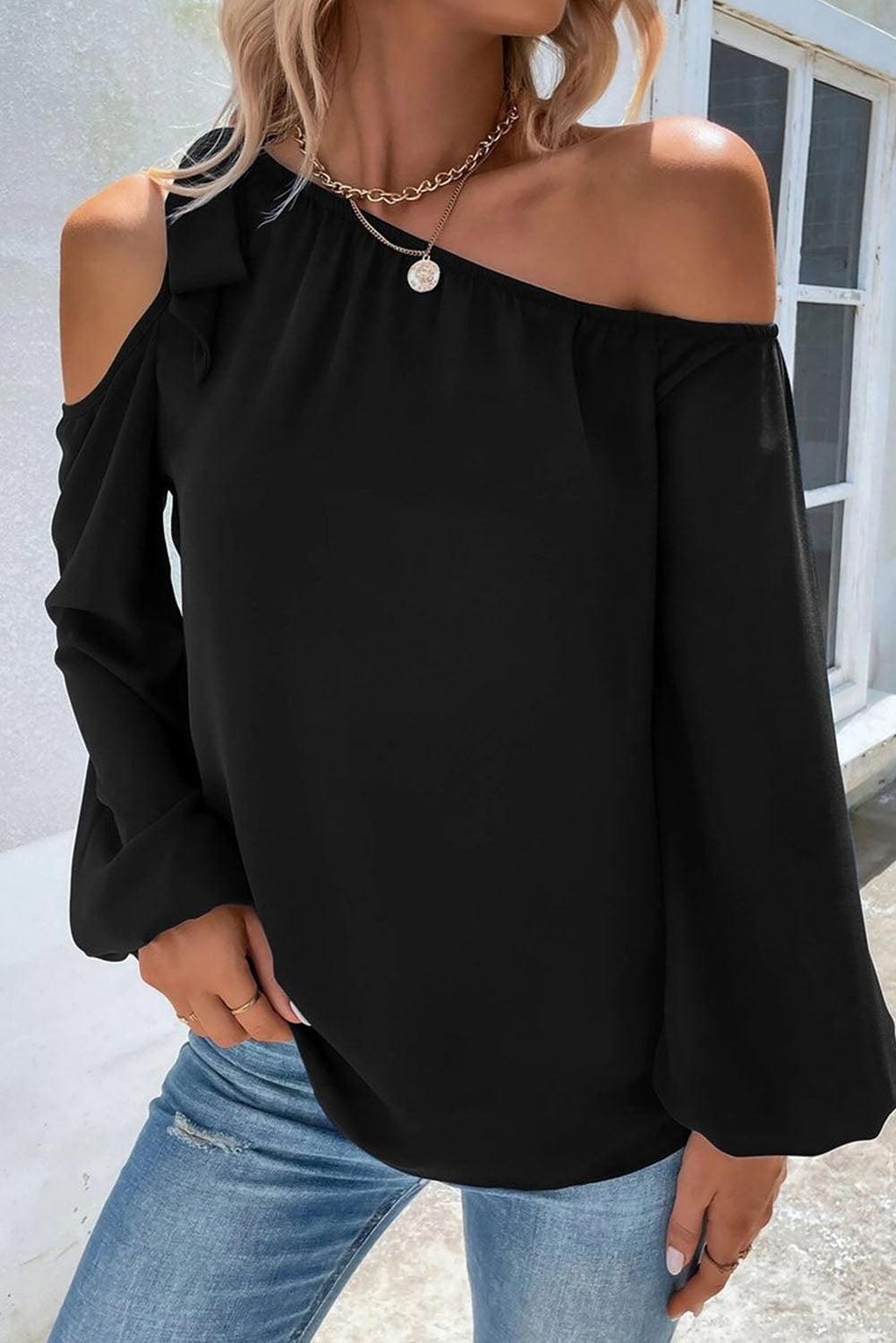 Knotted Asymmetric Off Shoulder Blouse - L & M Kee, LLC