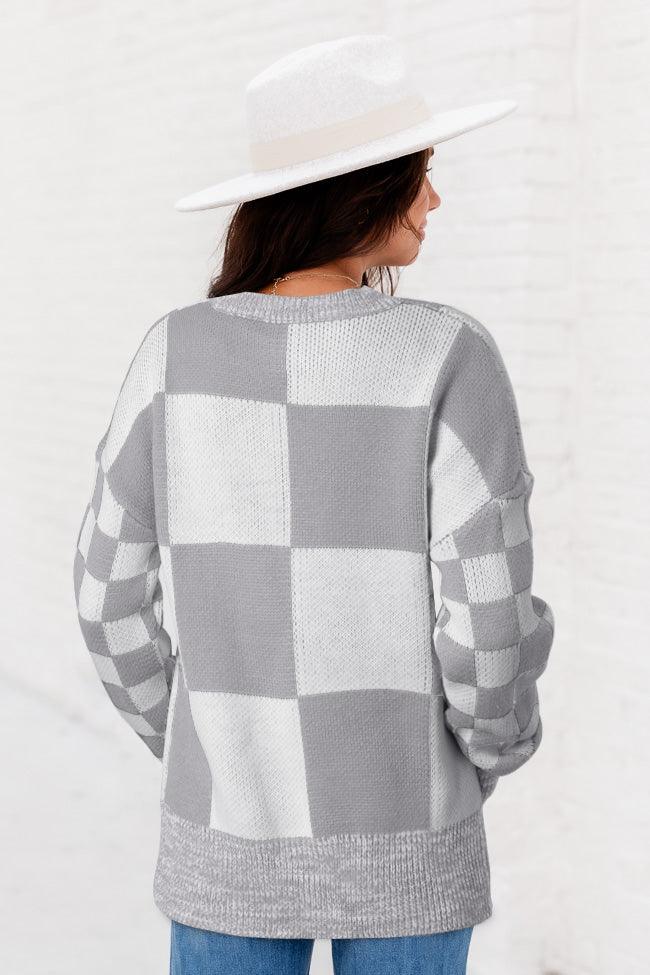 Mint Green Checkered Print Drop Shoulder Sweater - L & M Kee, LLC