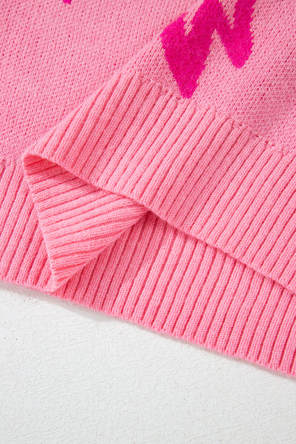 Pink Bow Pattern Drop Shoulder Loose Sweater