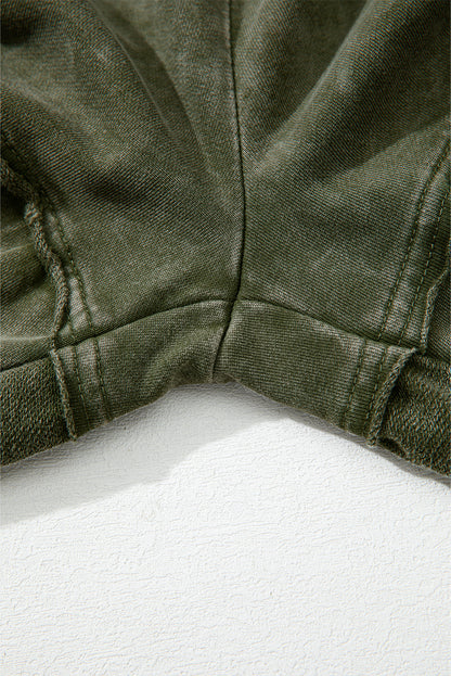 Vineyard Green Mineral Wash Tiered Wide Leg Patchwork Drawstring Pants