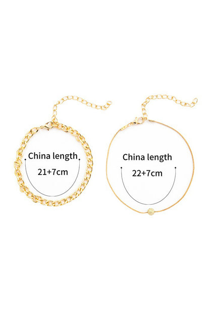 Gold 2pcs Round Ball Decor Chain Anklet