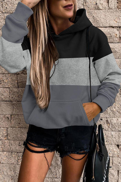 Gray Triple Color Block Hoodie with Kangaroo Pocket - L & M Kee, LLC