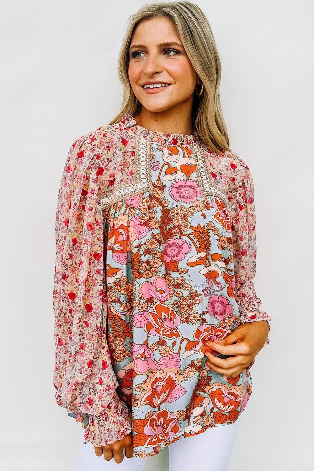 Boho Wide Sleeve Smocked Waist Floral Dress - L & M Kee, LLC