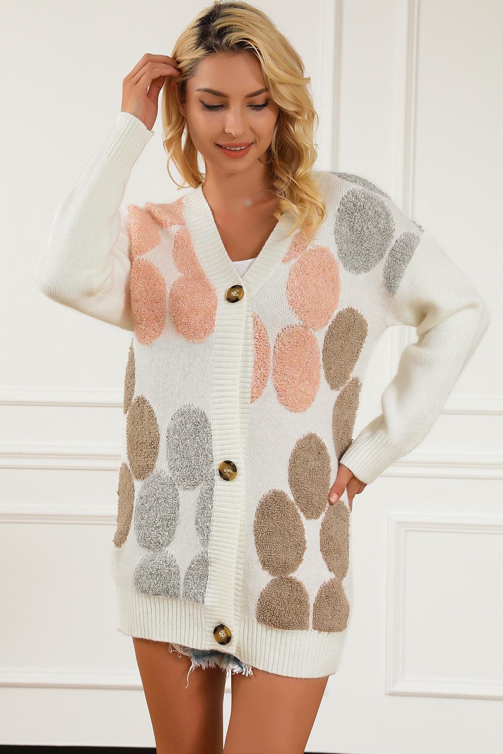 Multicolor Flower Pattern Buttoned Front Knit Cardigan - L & M Kee, LLC