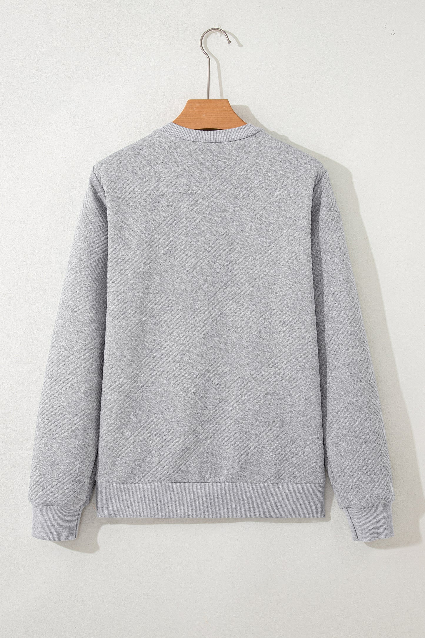 Medium Grey Trendy Textured Half Zip Loose Sweatshirt