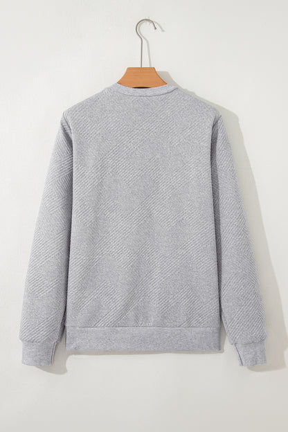 Medium Grey Trendy Textured Half Zip Loose Sweatshirt