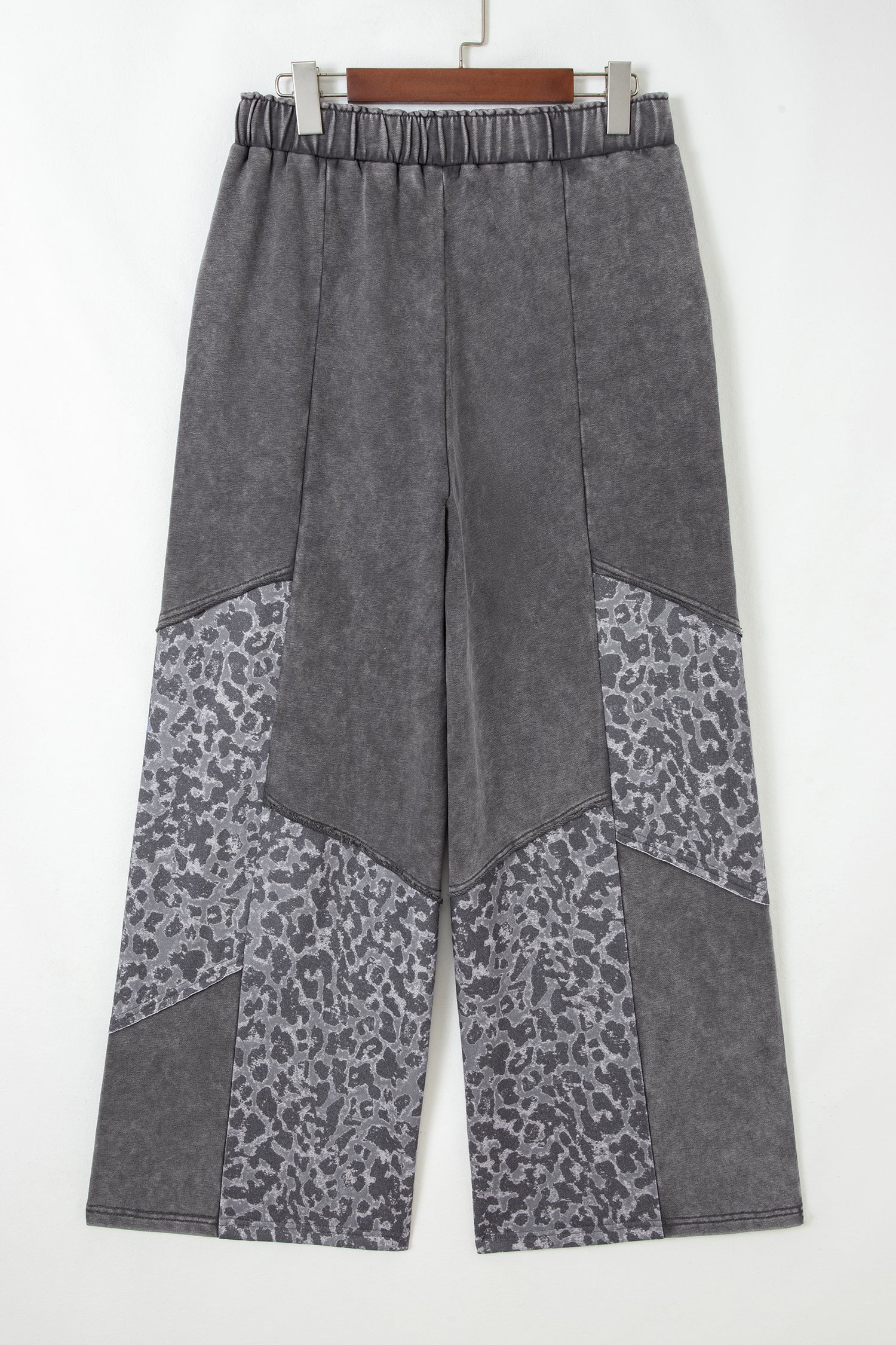 Dark Grey Mineral Wash Leopard Patchwork Loose Pants