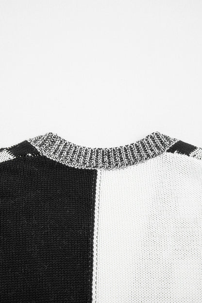 Black Checkered Open Front Drop Shoulder Cardigan