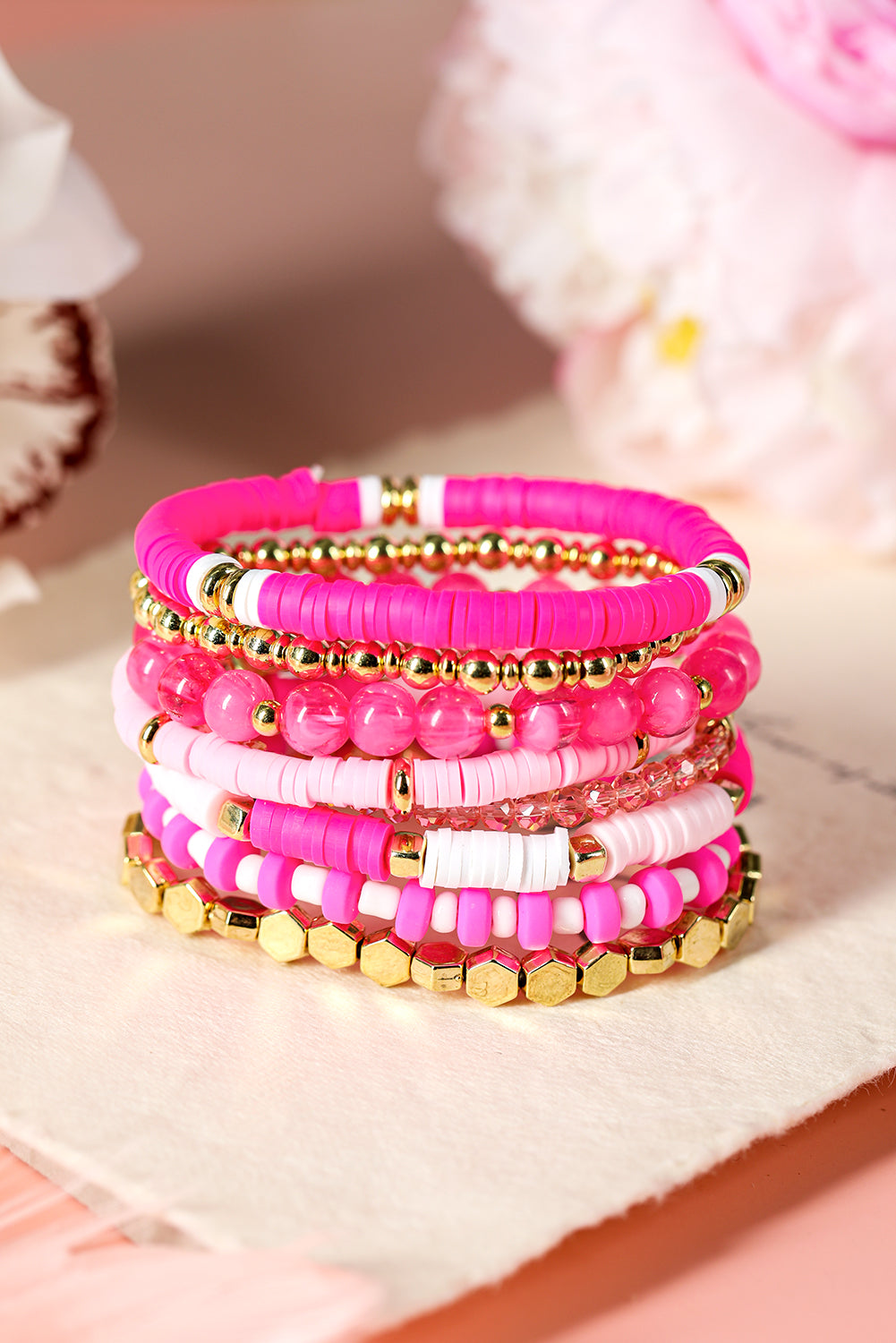 Sachet Pink 8pcs Valentine Vibe Beaded Elastic Bracelet Set