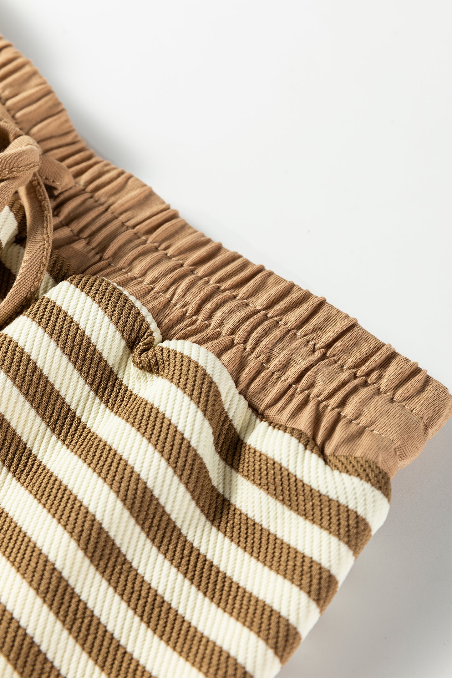 Black Stripe Textured Drop Shoulder Pullover Top Drawstring Mini Skirt Two Piece Dress Set