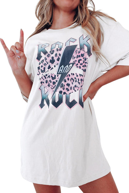 ROCK AND ROLL Leopard Lip Lightning Oversized Graphic Tee