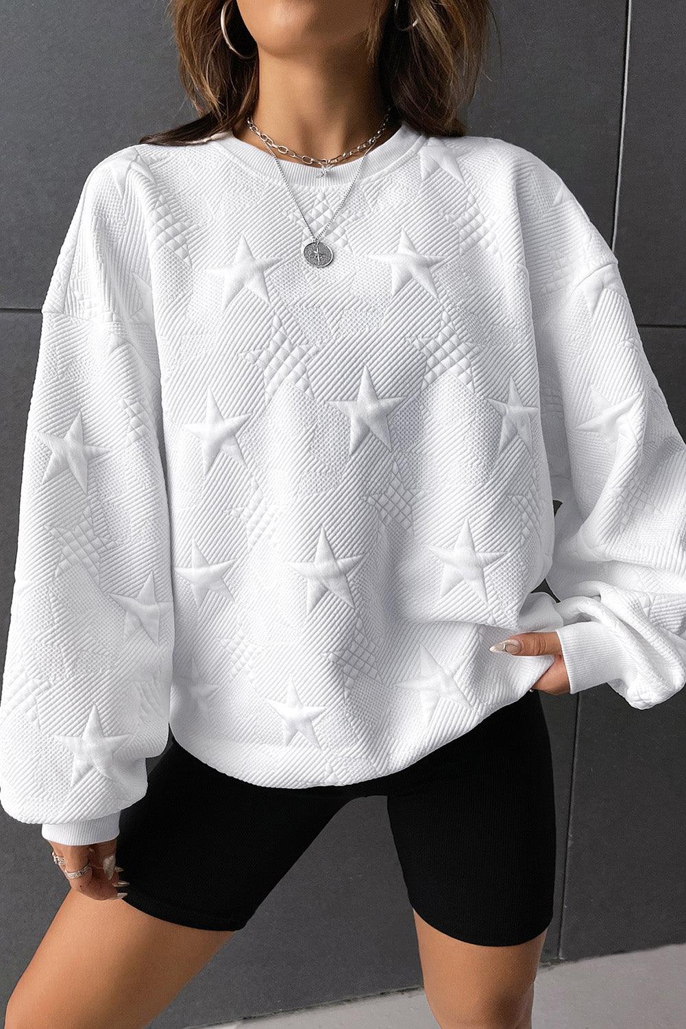 White Star Embossed Textured Drop Shoulder Sweatshirt - L & M Kee, LLC