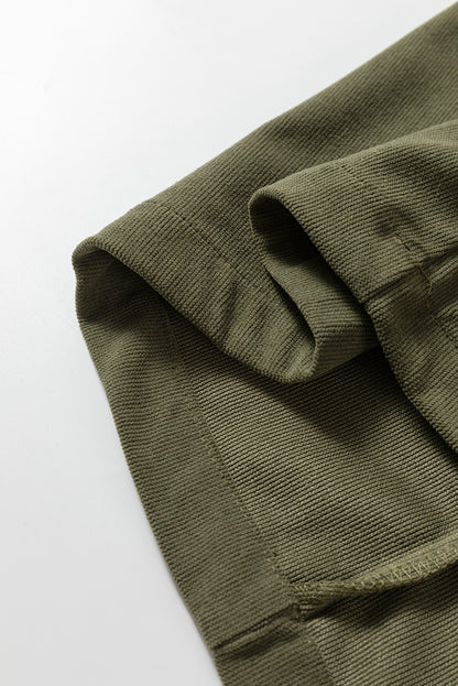 Vineyard Green Corduroy Half Button Collared Long Sleeve Mini Dress