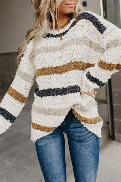 Striped Popcorn Knit Sweater - L & M Kee, LLC