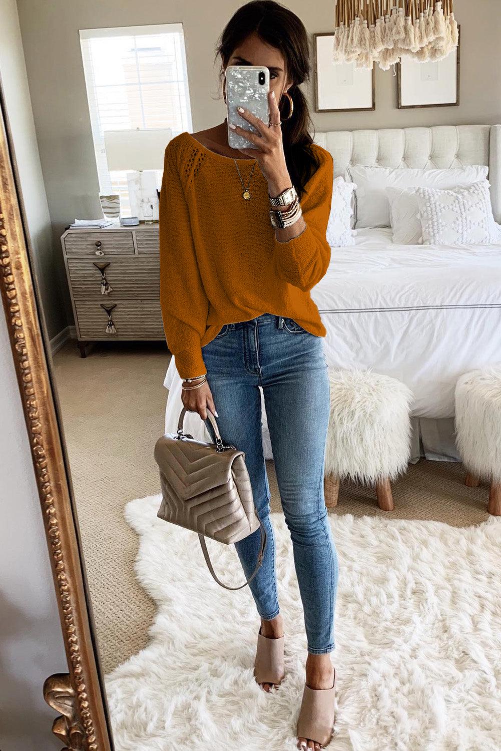 Long Sleeve Cutout Shoulder Relaxed Sweater - L & M Kee, LLC