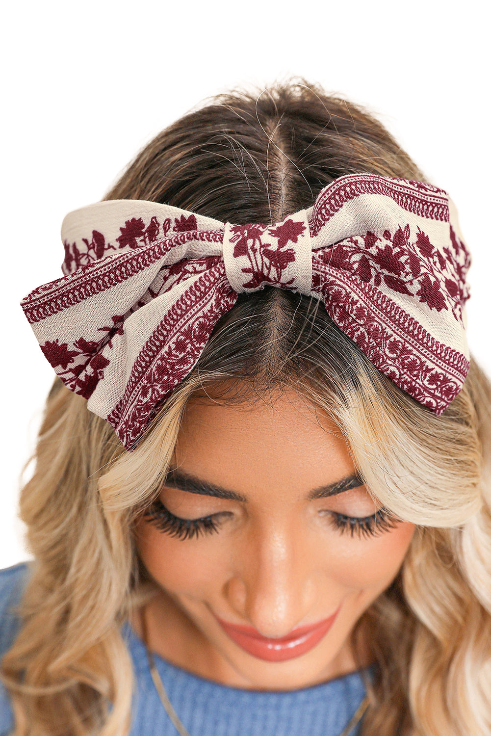 Coral Retro Floral Vine Printed Bow Knot Headband