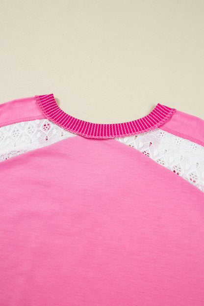 Bonbon Lace Striped Patchwork Long Sleeve Corded V Neck Plus Size Top