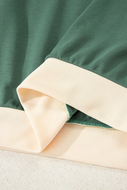 Rose Red 2pcs Color Block Pullover Loose Pant Set