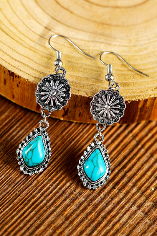 Peacock Blue Western Turquoise Inlay Hook Earrings