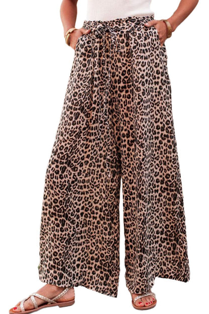 Desert Palm Boho Leopard Wide Leg Pants - L & M Kee, LLC