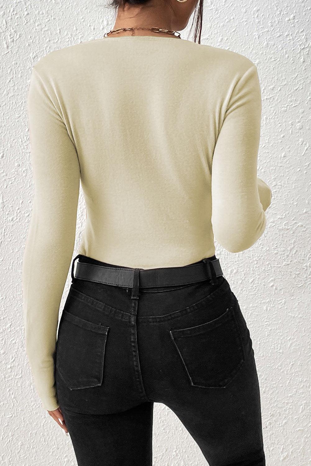 Apricot Scoop Neck Seam Detail Long Sleeve Bodysuit - L & M Kee, LLC
