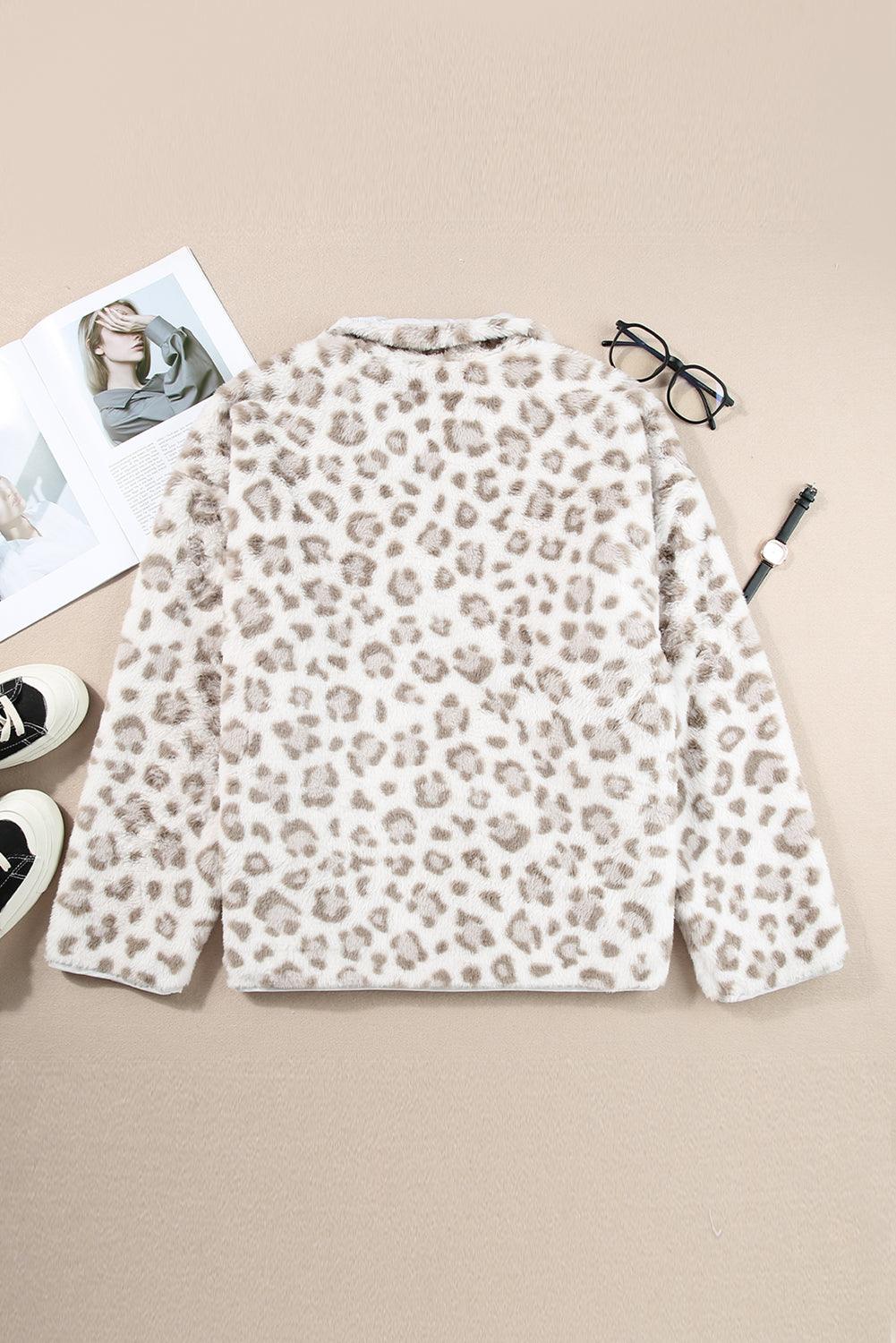 Leopard Fleece Snap Button Pullover Sweatshirt - L & M Kee, LLC