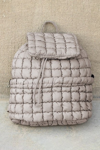 Pink Solid Flapped Quilted Puffer Backpack