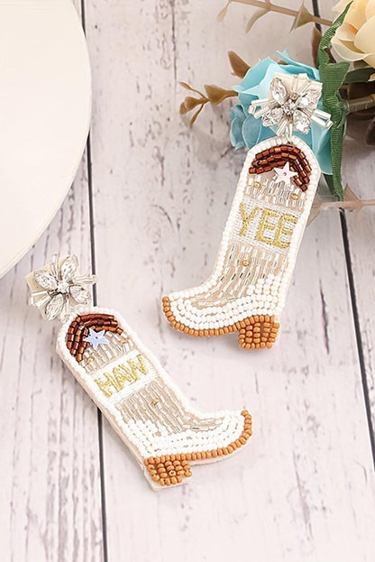 Beige Cowboy Boots Rice Bead Dangle Earrings - L & M Kee, LLC