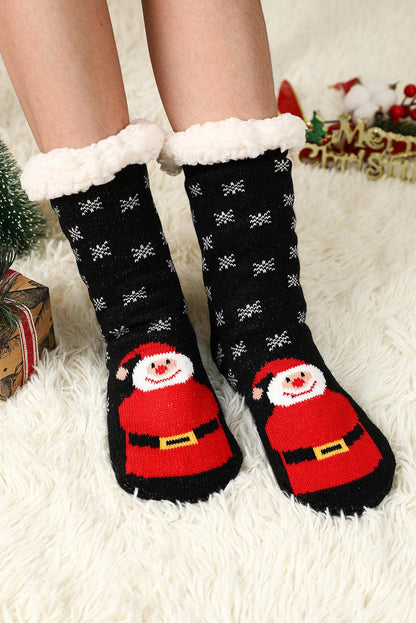 Fiery Red Christmas Cartoon Pattern Woolen Knit Socks - L & M Kee, LLC