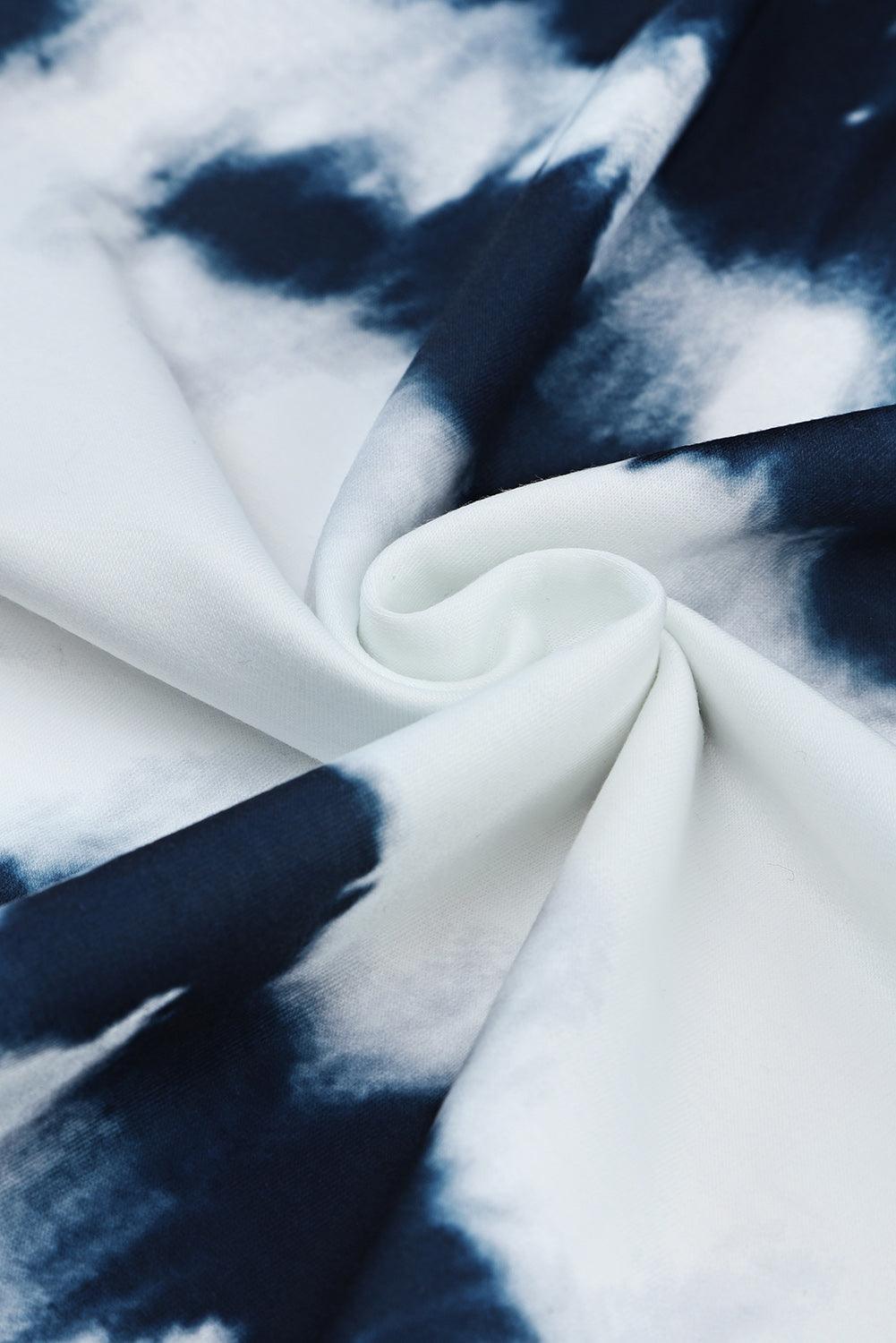 Blue Tie Dye Lace Up V-Neck Long Sleeve Top - L & M Kee, LLC